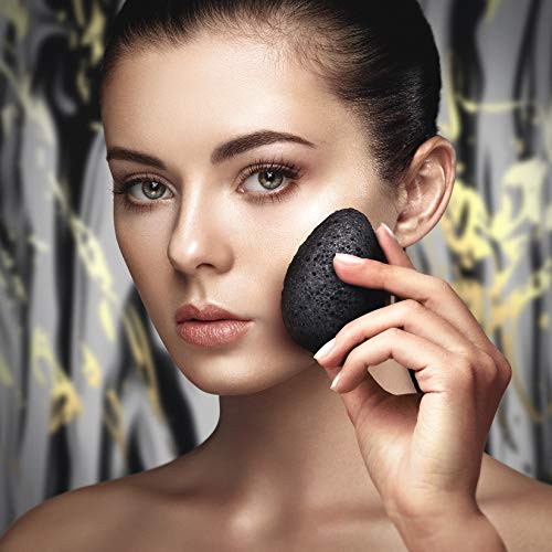Konjac Sponge for Face | All Natural and Reusable | Konjac Facial Sponge with Activated Bamboo Charcoal | Gentle Exfoliating Sponge for Face | Cleaning for All Skin Types | Biodegradable - Black, 3pcs