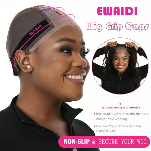 Lace Wig Grip Cap for Women 4x5 Transparent Lace Front Wig Cap with Gripper Headband to Keep Wig In Place Adjustable Lace Wig Gripper Make Your Wigs Gluless (Brown, Medium)
