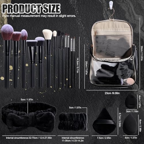 BS-MALL Makeup Brush Set with Waterproof Travel Bag & Makeup sponges -26 Pcs Set Triangle Puff & Face Washing Puffs,Face Wash Headband Wristband for Travel Go Camping Gift & Makeup Beginners