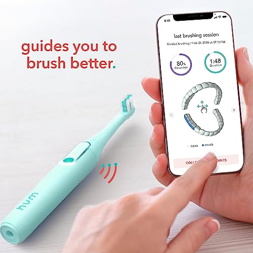 hum by Colgate Smart Electric Toothbrush Kit, Rechargeable Sonic Toothbrush with Travel Case & Bonus Replacement Brush Head, Teal(Discontinued/no refill heads available)