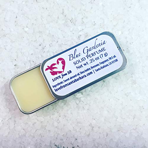 Compact Personal Blue Gardenia Solid Perfume | Luxurious Artisan Spa Gift for Her | Escape to the Islands | Convenient, purse or travel bag size | Gardenia Perfume