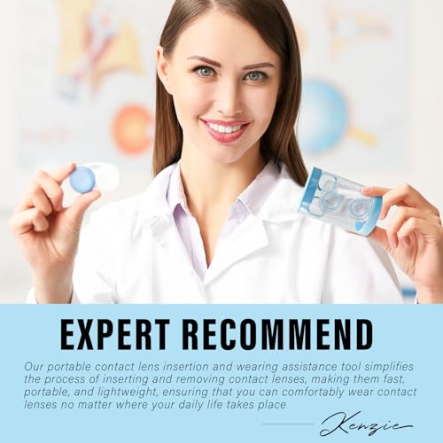 Contact Lens Applicator Tool, Eye Opener for Contacts for Easy Insertion and Removal, with Contact Lens Case, Sucker+Tweezer with Soft Tip, Blue