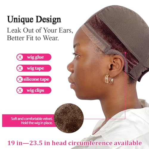 Labhairs Wig Cap with Grip Band for Keeping Wigs in Place, More Full Cap-wide Transparent Lace for Lace Front Wigs - Brown/Black/Nude Non Slip Cap Make Your Wig Be Glueless (Brown-M)