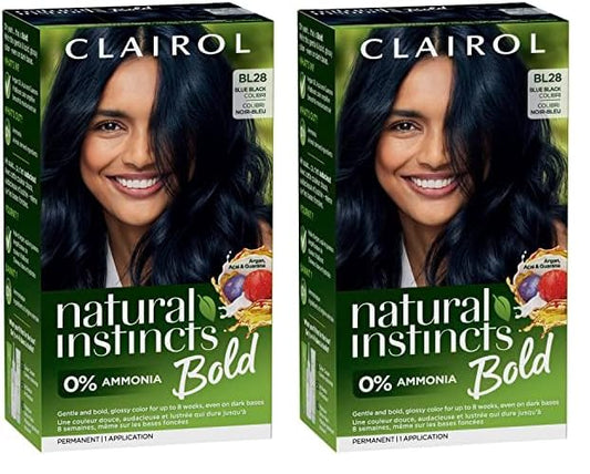 Clairol Natural Instincts Bold Permanent Hair Dye, BL28 Blue Black Colibri Hair Color, Pack of 2
