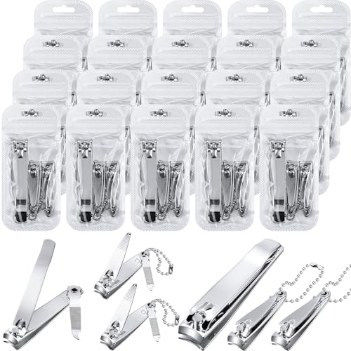 Lasnten 60 Pcs Nail Clipper Set Stainless Steel Fingernail and Toenail Clippers Individually Wrapped Nail Cutters Bulk, Large and Small