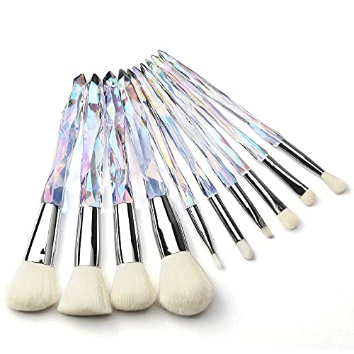 Kingtree Makeup Brush Set 10PCS Crystal Makeup Brushes, Premium Synthetic Foundation Powder Concealers Eye Shadows Blush Make Up Brushes, Professional Face Eye Makeup Brush Kit for Girls Women