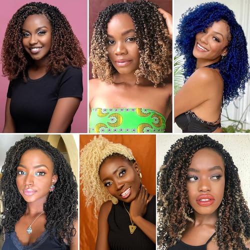 COOKOO 8 Inch 30 Strands/PCS Pre-looped Yanky Twists Crochet Braids 8 Packs Ombre Brown Spring Twists Hair Senegalese Twist Crochet Hair with Curls Synthetic Marlybob Crochet Hair Extensions 1B/30#