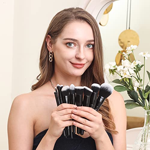 Bueart Design 19Pcs ULTRA SOFT Black labeled DENSE HAIR Makeup Brushes set Contains large powder Flat Foundation Ultimate Blending Make up Brush set Blush Face Brush Concealers contour Eyeshadow