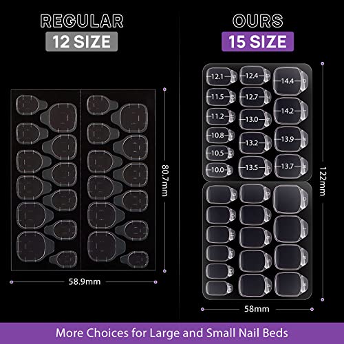 BTArtbox 10 Sheets 15 Sizes Ultra Thin & Waterproof Nail Stickers for Fake Nails, 300PCS Double Sided Jelly Nail Sticky Tabs for Manicure