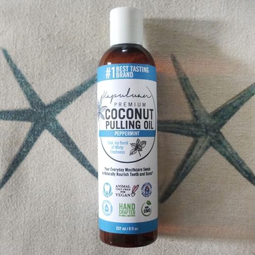 Coconut Oil Pulling for Teeth and Gums Mouthwash, 100% Pure and Natural, Non-GMO, Ayurvedic – Peppermint Pulling Oil