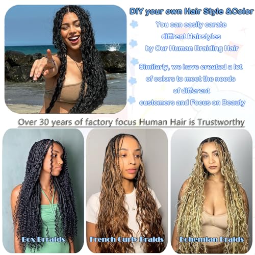 Human Braiding Hair 20 Inch 5 Bundles Deep Wave Bulk for Braiding 27/30 Ombre No Weft 100% Unprocessed 12A for Boho Braids 150g/Pack