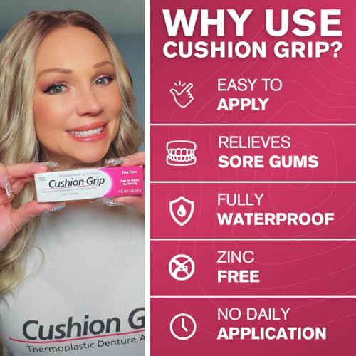 Cushion Grip Thermoplastic Denture Adhesive, 1 oz - Improves Denture Fit, Comfort & Stability | Non-Glue Adhesive, Acts Like a Soft Reline (Pack of 5)