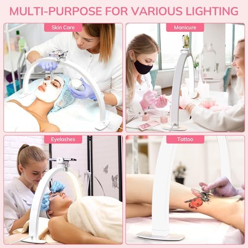 Lavinda Foldable Half Moon Nail Table Lamp with Phone Stand – 29in LED Arch Light for DIY, Eyelash, Tattoo, Facial – Adjustable 3000K-6000K – Plug-in White Design