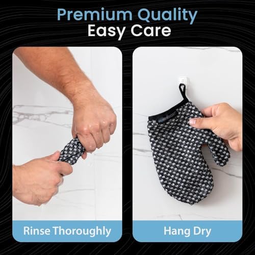 Japanese Exfoliating Mitt 2-Pack - Charcoal & Silver Ion Exfoliating Gloves for Shower - Soft Inner Fabric Gentle Exfoliation & Deep Cleansing Body Scrub Gloves for All Skin Types - 1 White, 1 Blue