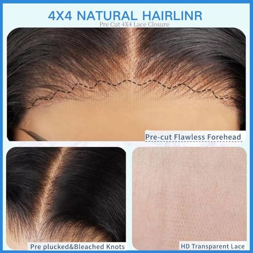 Caijuxing Wear and Go Bob Wig Human Hair 200% Density Short Bob Glueless Wig Human Hair Pre Plucked Pre Cut 4x4 HD Lace Front Wigs for Black Women Natural Color (10 Inch)