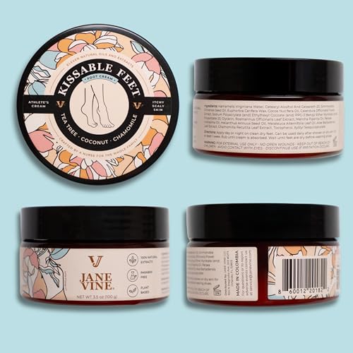 Kissable Feet, Athletes Foot Cream – Cream for Itchy, Dry Skin – Tea Tree, Coconut & Chamomile – Crafted for the Whole Family, No Sting – 3.5 oz