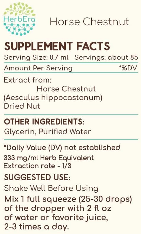 Horse Chestnut B60 Alcohol-Free Herbal Extract Tincture, Super-Concentrated Horse Chestnut (Aesculus hippocastanum) (2 fl oz)