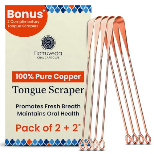 Copper Tongue Scraper - Metal Oral Hygiene Tool for Kids, Reusable Mouth Scraper & Cleaner, Premium Copper Design, Fresher Breath & Debris Removal, Travel-Friendly, USA-Based Seller - 4-PACK