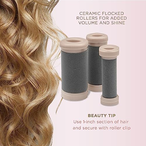 INFINITIPRO BY CONAIR Ceramic Flocked - Hot Rollers for Long, Medium, and All Hair - Hair Curler - Hair Roller Clips Included - 1 1/4-inch, 1-inch, and 3/4-inch Rollers