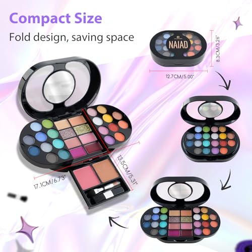 Color Nymph Travel Makeup Palette with Mulit-Colors Eyeshadows,Concealer, Body Glitter,Lip Glosses,Blush,Highlighter,Makeup Applicators And Mirror