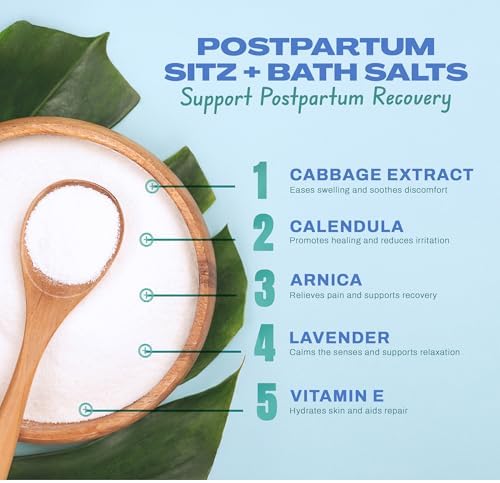 CaboCréme Postpartum Sitz + Bath Salts – 24oz – Postpartum Bath Soak for Perineal Care, Healing Tears, Swelling & Hemorrhoids – Dead Sea Salt with Magnesium, Arnica, Calendula + Cabbage Extract
