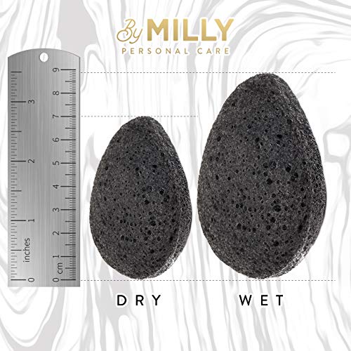 Konjac Sponge for Face | All Natural and Reusable | Konjac Facial Sponge with Activated Bamboo Charcoal | Gentle Exfoliating Sponge for Face | Cleaning for All Skin Types | Biodegradable - Black, 3pcs