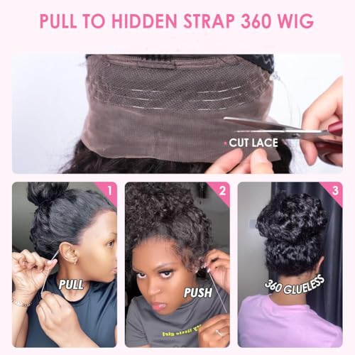 Hidden Strap Water Wave 360 Glueless Wigs Human Hair Pre Plucked Pre Bleached Human Hair Wig With Drawstring 180 Density Wet and Wavy HD Full Lace Front Wigs Human Hair 26 inch