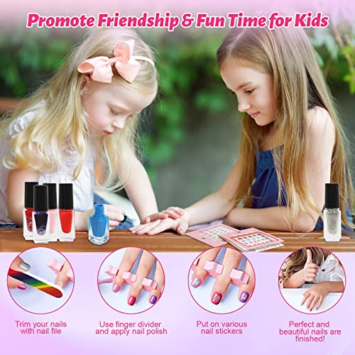 Kids Nail Polish Set for Girls, 25pcs Non-Toxic Peel-Off Water-Based Nail Polish, Glittery and Opaque Christmas Birthday Gifts Toddlers Kids Girls Toys