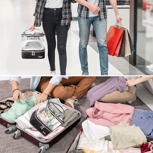 Clear Nail Polish Organizer Holds 30 Bottles (15ml/0.5fl.oz)& Nail Lamp, Double Layer Nail Supplies Organizer Case Transplant, PU Leather Nail kit Storage Bag for Manicure Tools (Black)