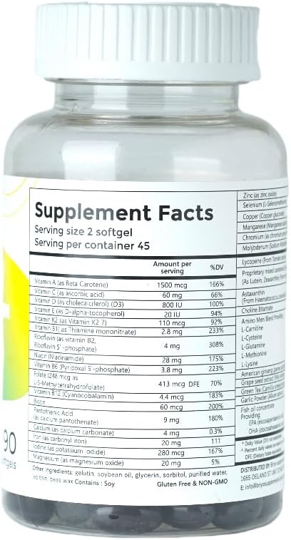 Briyo All Around Men - 38 nutrients (Essential Vitamins, Minerals, Natural extracts, Amino acids) - 90 Capsules