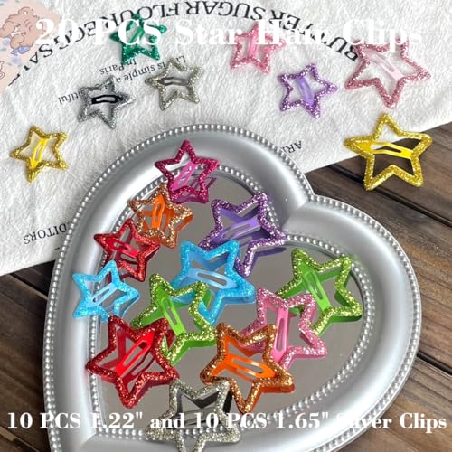 20 PCS Sparkling Star Hair Clips - Non Slip Metal Star Hair Accessories for Girls & Women