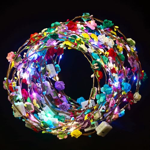 30 Pcs LED Flower Crown Headband,led Headbands,Light Up Flower Headbands for Women,Garlands Glowing Floral Wreath Crowns for Weddings,Halloween,Birthdays,Role-Playing,Beach Parties，Christmas