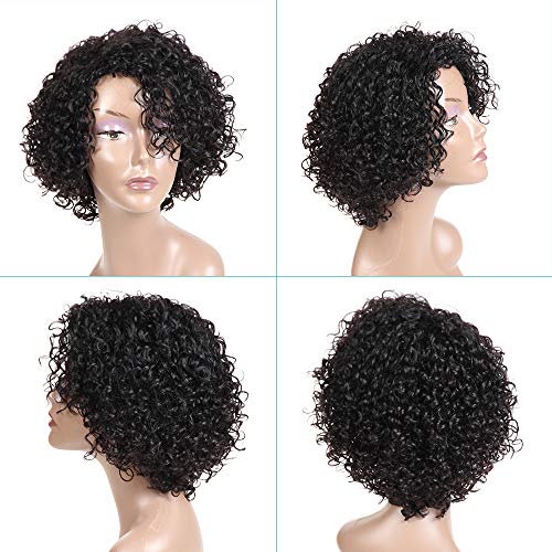 Brazilian Kinky Curly 10 Inch Human Hair Wigs for Black Women - Wear and Go Glueless Short Wig with Natural Color - 100% Human Hair