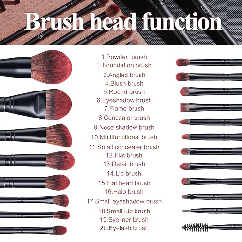 BS-MALL Makeup Brushes Set Professional – 20Pcs Premium Synthetic Foundation Powder Concealers Eye shadows Blush Makeup Brushes with Black case