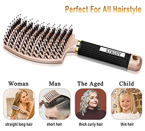 KTKUDY Detangling Brush Getting Knots Out without Pain - Boar Bristles Hairbrush Make Hair Shiny & Healthier Vented Detangler Brush for Women Men Kids Wet and Dry Hair