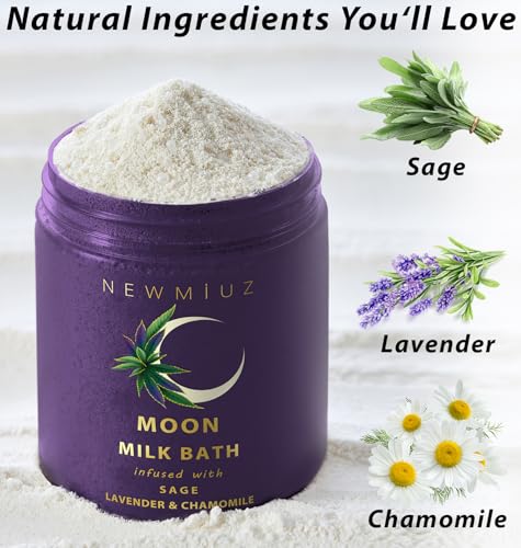 Cleansing Sage Moon Milk Bath Soak - Lavender Chamomile - Moisturize & Soften Skin Spiritual Stress Relief Gifts for Women Destress Luxury Spa Bath Salt Powder Birthday Perfect Stocking Stuffers