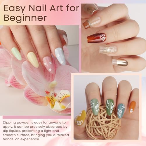 Lavender Violets Dip Powder Nail Kit: 48 Colors Pink Green Blue Orange Yellow with Dip Powder Liquid Set and Essential Manicure Tools for Home Salon Manicure G905