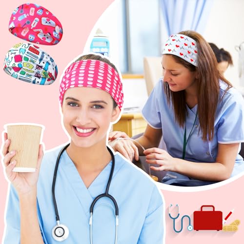 Jexine 12 Pcs Nurse Headbands for Women, Non Slip Nursing Headbands with Buttons for Mask Work Accessories Elastic Ear Protection Hair Bands Gift for Spa Yoga Sports(Stylish)