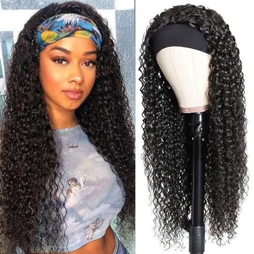 Headband Wig Human Hair Deep Wave 20 Inch Human Hair Headband Wig Glueless Curly Wigs None Lace Front Wigs for Black Women Natural Color