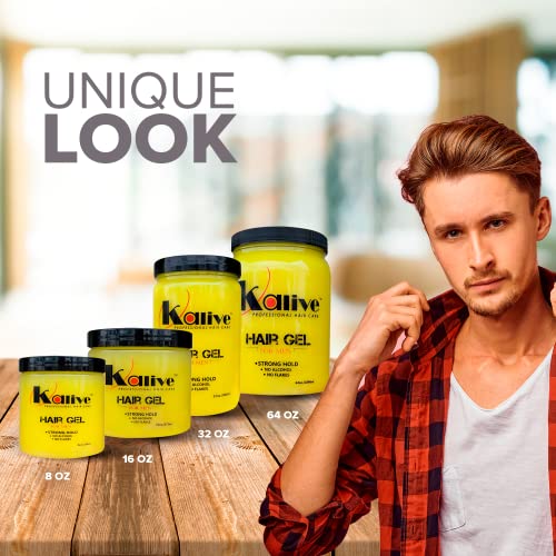 KALIVE Men's Hair Styling Gel 16 oz, Strong-Hold and Light Shine all day, Mens Hair Product fresh scent No Flaking or Alcohol.
