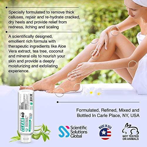 Clear 40, 40% Urea Gel, 8 oz w/Tea Tree & Coconut Oil, Aloe Vera Extract, Works on Calluses & Corns, Moisturizes & Softens Cracked Heels, Feet, Elbows, Hands, Nails, Superior Hydration to Urea Creams