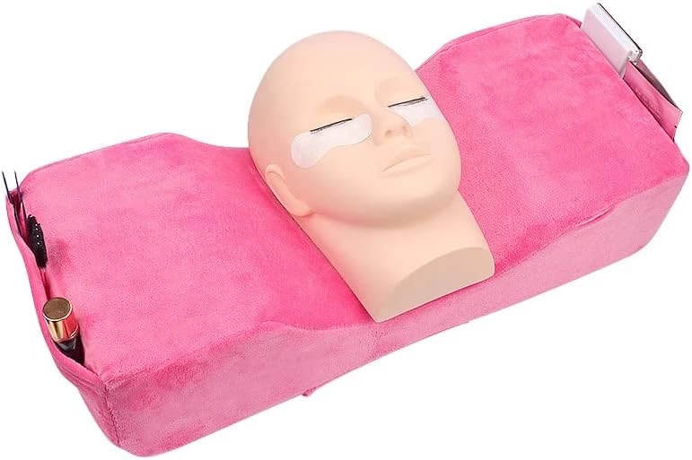 Lash Pillow Neck Support Eyelash Pillow Soft Grafting Eyelashes Memory Foam Eyelash Extension Pillow Makeup Salon with Pocket (Pink)