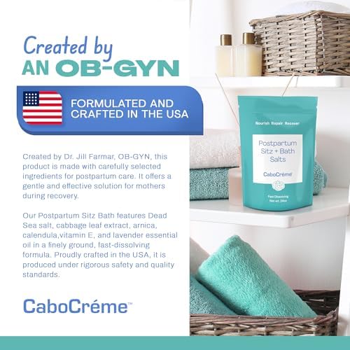 CaboCréme Postpartum Sitz + Bath Salts – 24oz – Postpartum Bath Soak for Perineal Care, Healing Tears, Swelling & Hemorrhoids – Dead Sea Salt with Magnesium, Arnica, Calendula + Cabbage Extract