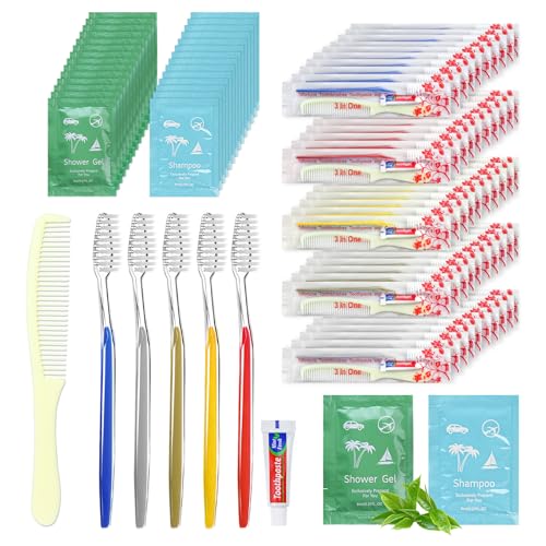 Bulk Hygiene Kits for Homeless,Disposable Toothbrushes with Toothpaste and Comb for Homeless Individually Wrapped，Basic Toiletry Kits Travel Size Shampoo And Body Wash For Hotel,Air Bnb Charity(20)