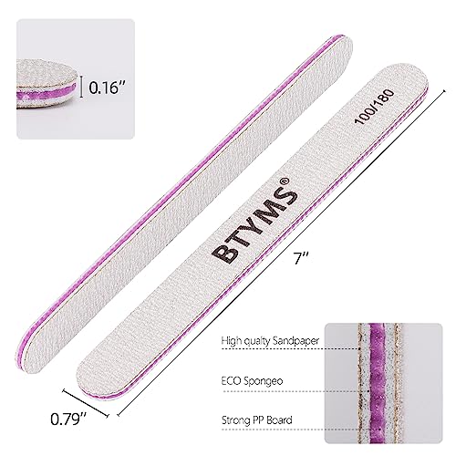 BTYMS 100 Pieces Nail Files 100/180 Grit Double Sided Emery Board Reusable Buffering Files for Natural Nails and Acrylic Nails