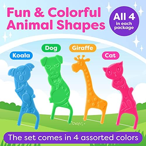 Kids Flossers 4 Pack (200 Total), Kids Floss Picks, Flossers Kids, Floss for Kids, Cute Animal Shapes, Glides Easy Between Teeth, Flosser Helps Prevent Tooth Decay & Gum Disease, Bubble Gum Flavored