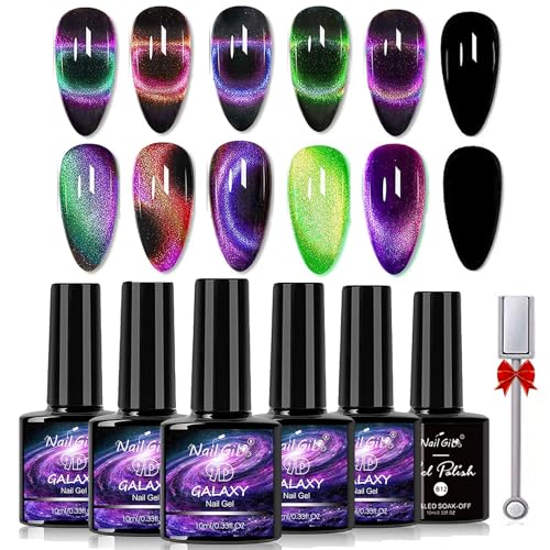 Cat Eye Gel Nail Polish with Magnet Stick, Chameleon Holographic Gel, Dual Colors Magic Effect, Professional Salon-Set