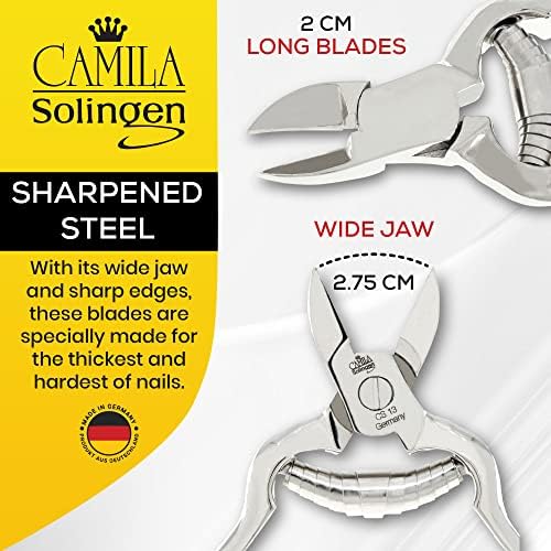CS13 Large Heavy Duty Toe Nail Clipper for Thick Toenails, Manicure & Pedicure, Double Barrel Spring. Super Sharp Trimmer Curved Stainless Steel 20mm Blade Made in Solingen, Germany