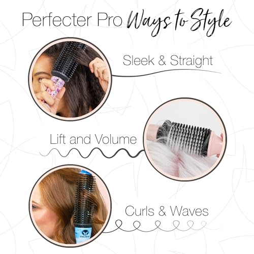 CALISTA Perfecter Pro Heated Round Brush | Lift, Volumize, and Style with No Heat Damage for Healthier-Looking Hair | 4 Sizes for Most Hair Types | Dual Voltage & Adjustable Temp (1.0, Rose Gold)