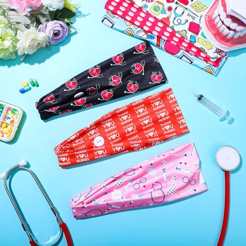Jexine 12 Pcs Nurse Headbands for Women, Non Slip Nursing Headbands with Buttons for Mask Work Accessories Elastic Ear Protection Hair Bands Gift for Spa Yoga Sports(Stylish)